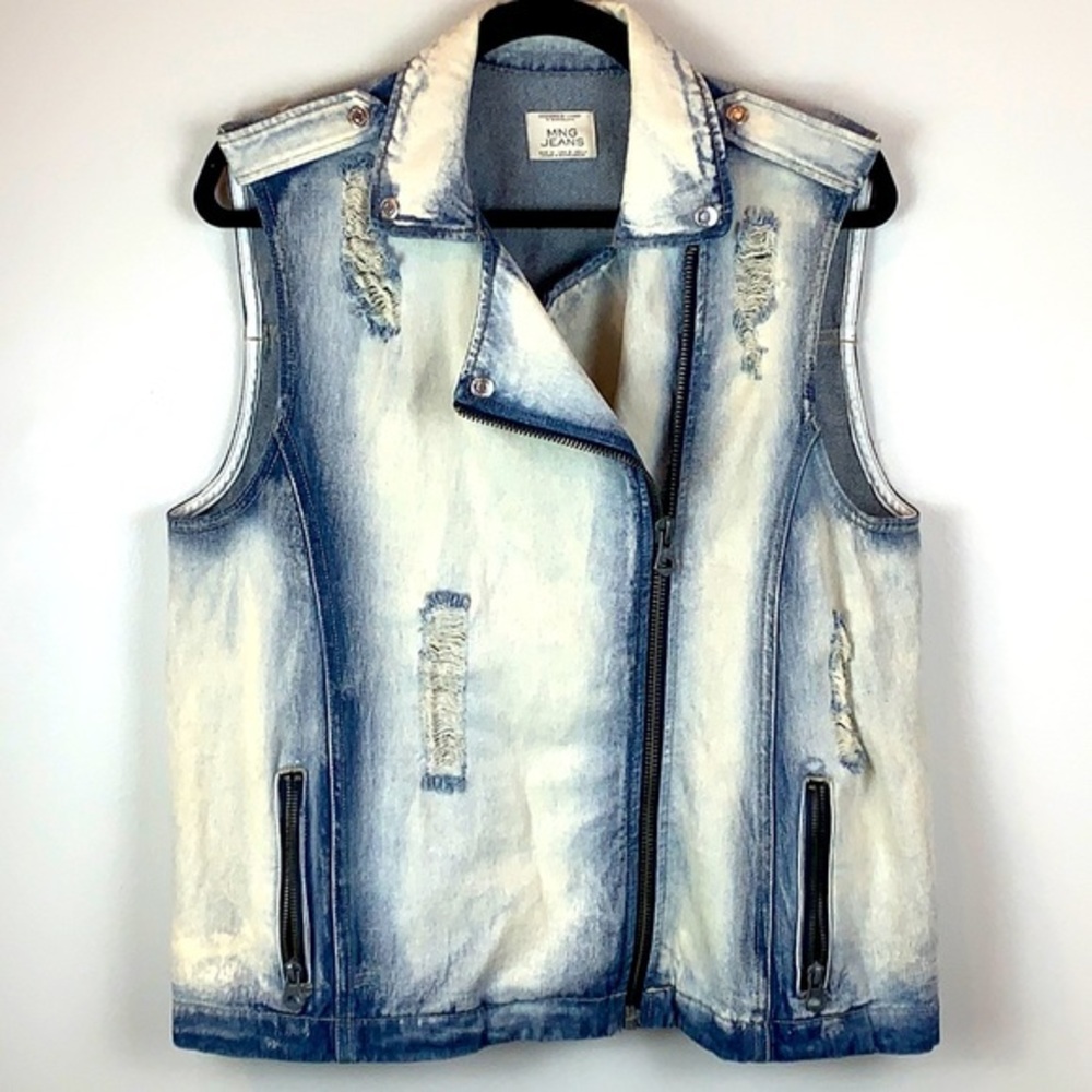 MNG Mango Jeans Denim Moto Biker Jacket Vest